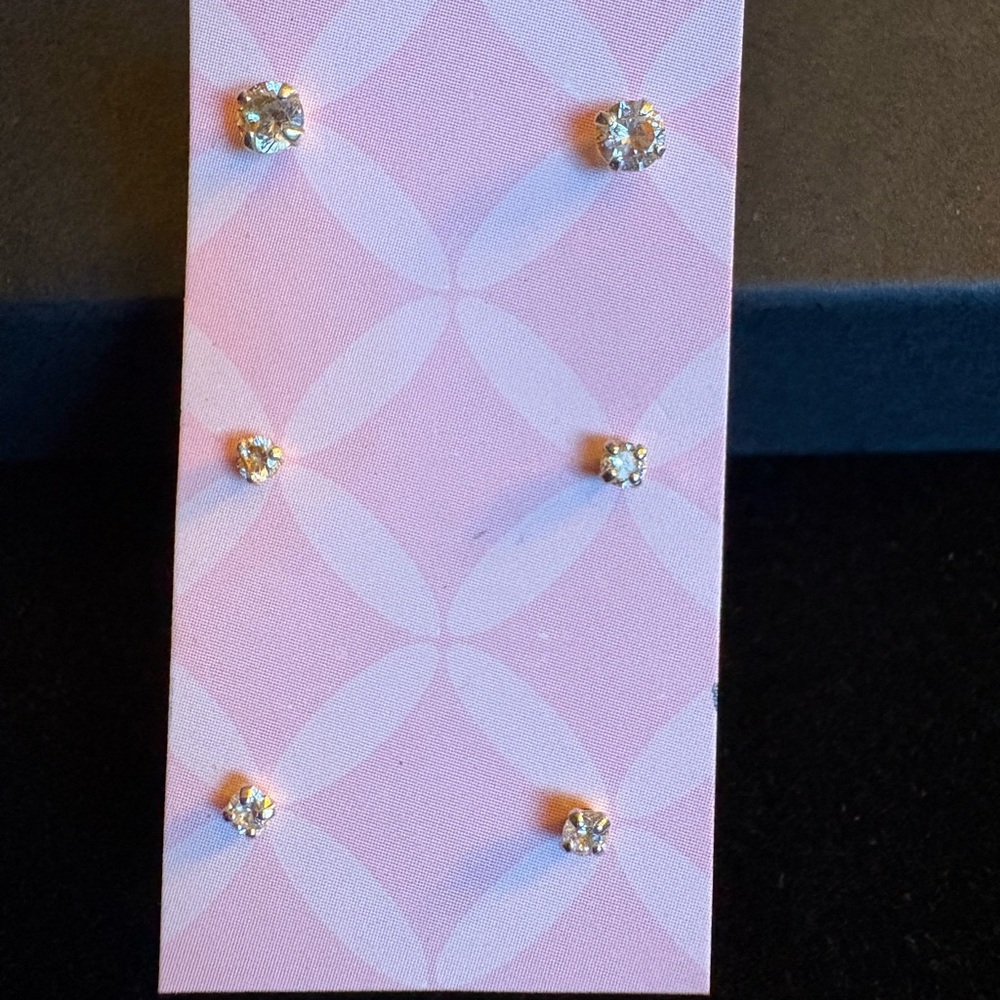 Sterling Silver Cubic Zirconia Stud Earrings  3 Pair Set Minimalist